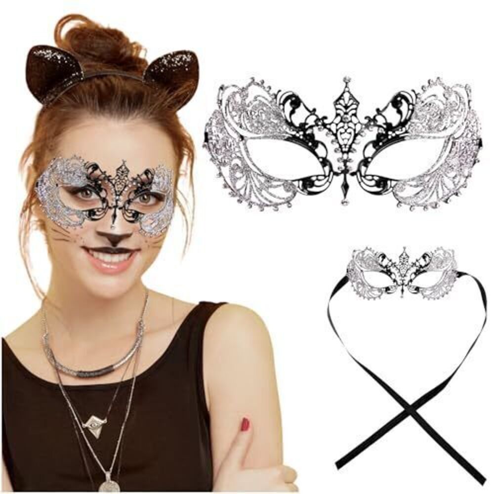 8928 Masquerade Mask with Rhinestones - Elegant Metal Venetian Face Mask